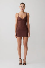 Maison Bandage Knit Mini Dress - Chocolate