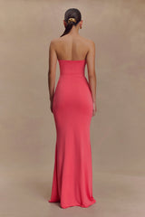 Madison Strapless Slinky Maxi Dress - Coral