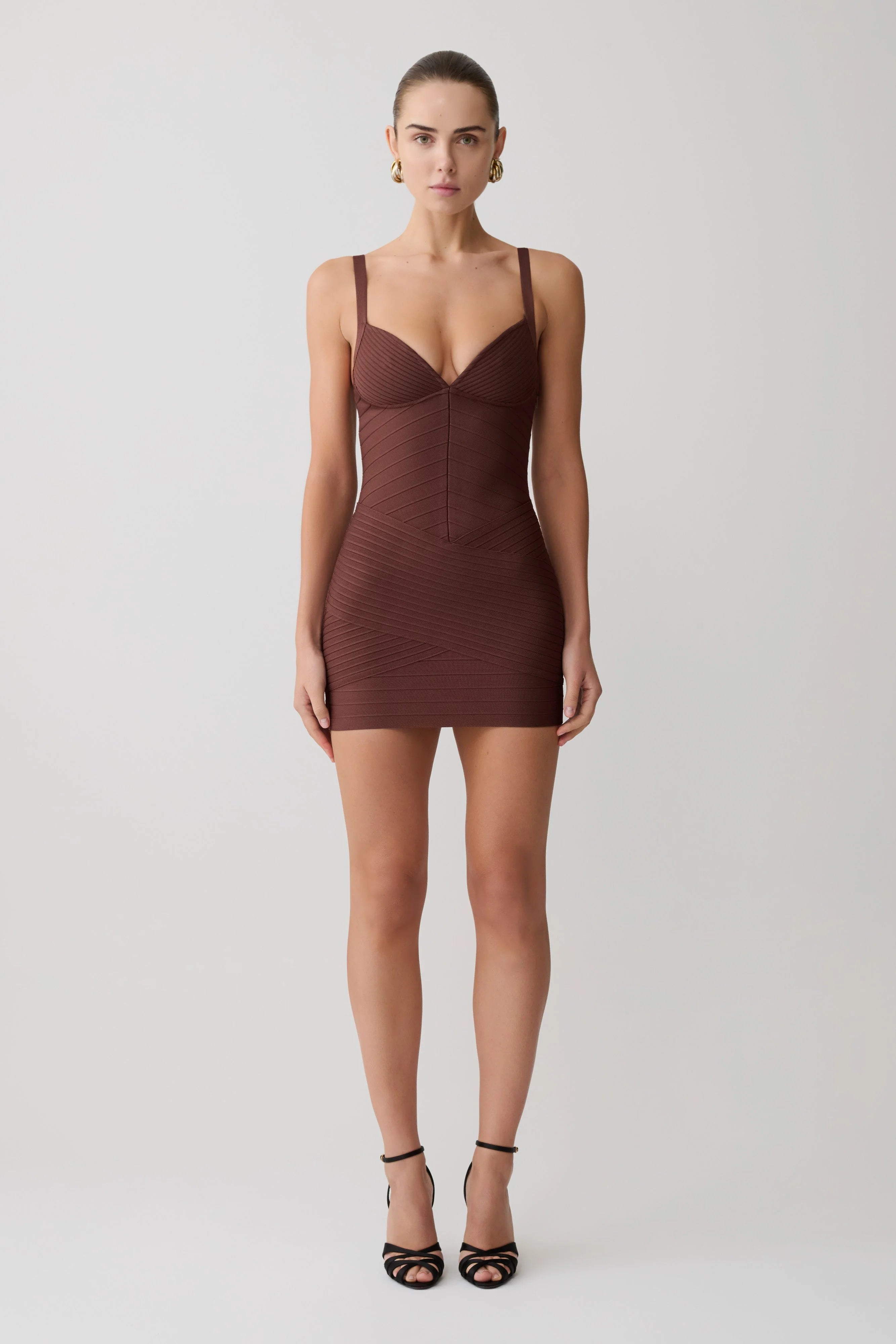 Maison Bandage Knit Mini Dress - Chocolate