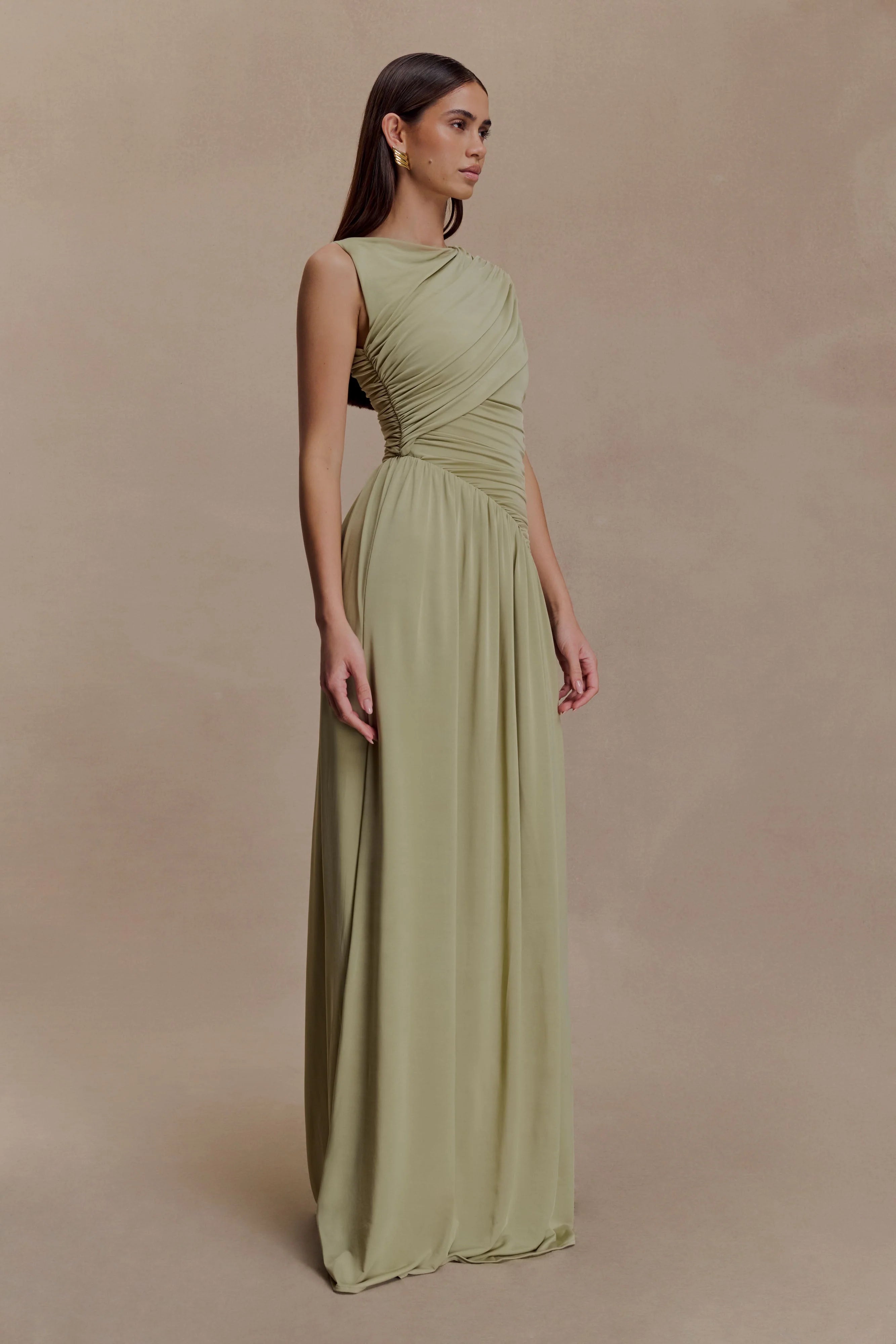 Ayeshya Slinky Asymmetric Maxi Dress - Sage