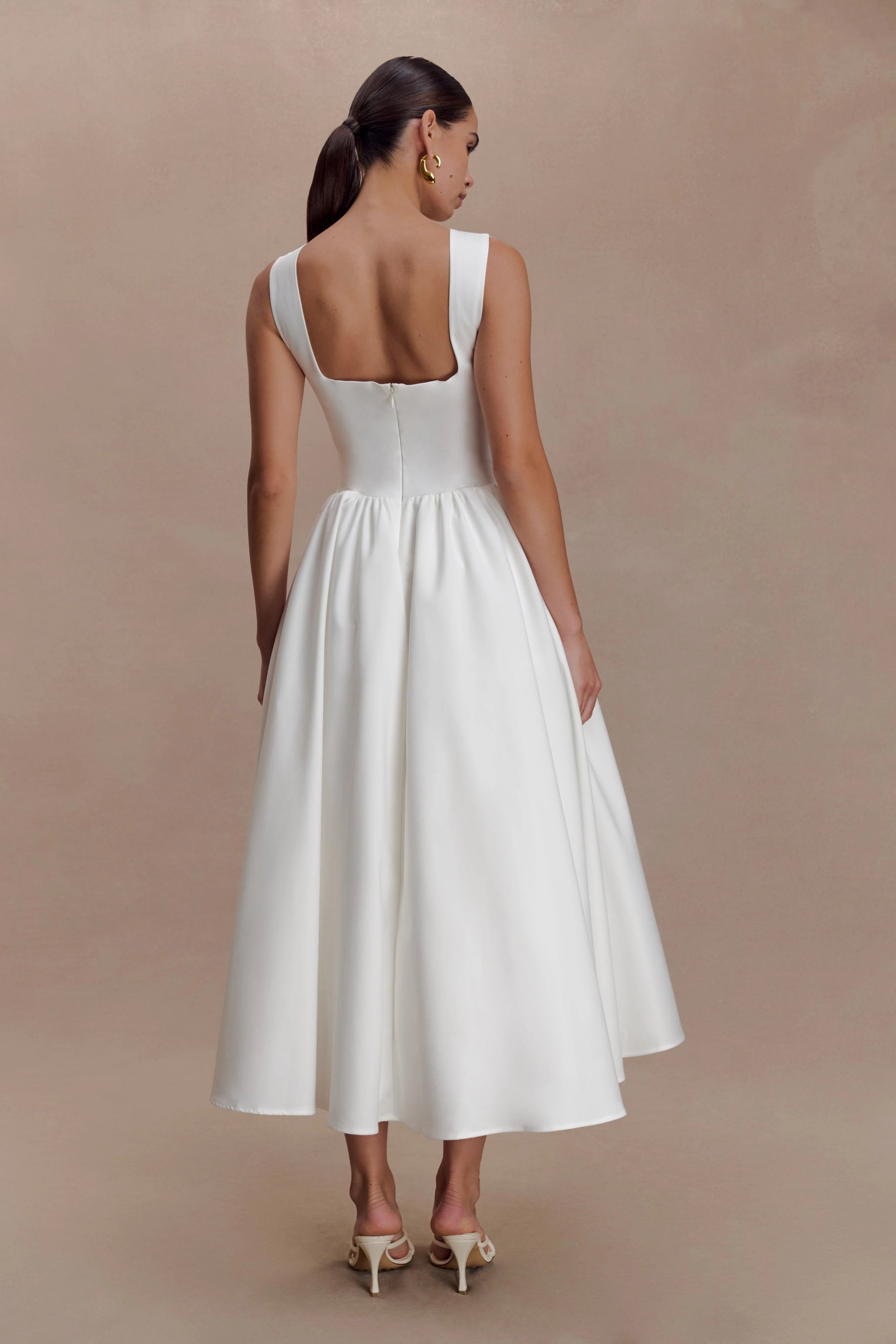 Monika Gathered Waist Cotton Midi Dress - White