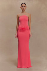 Madison Strapless Slinky Maxi Dress - Coral