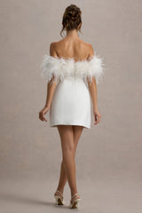 Palace | White Bardot Mini Dress With Feather Trim