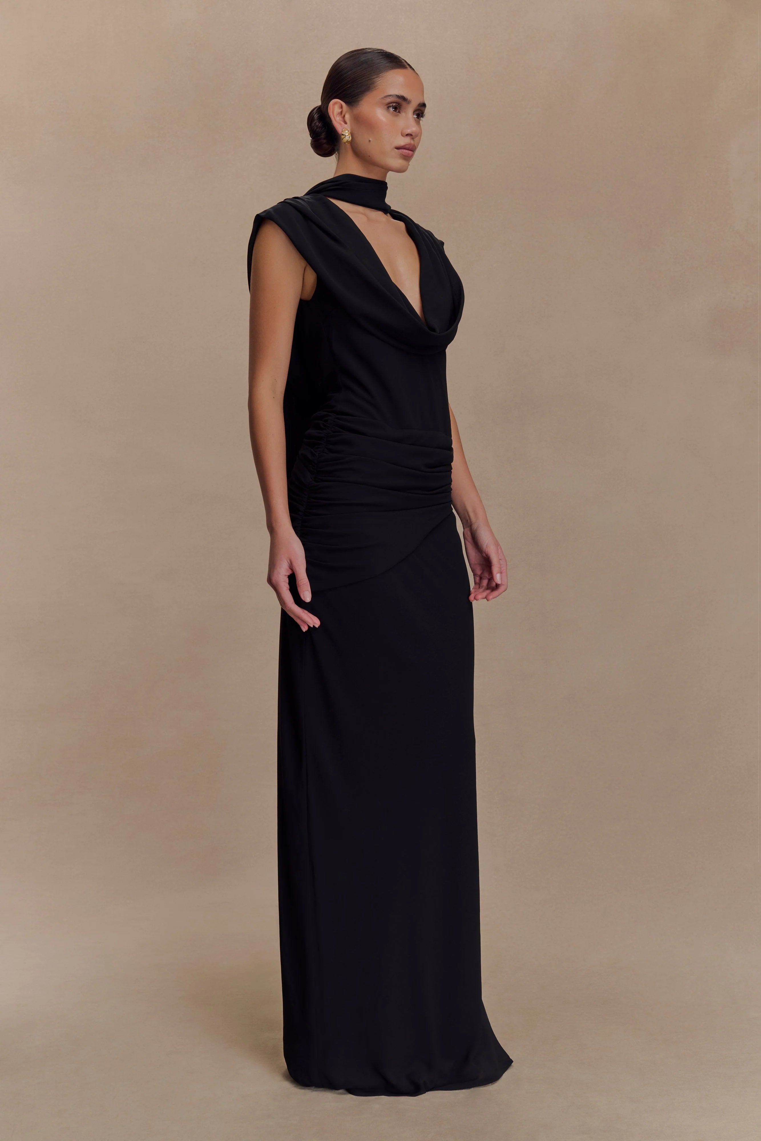 Giulia Chiffon Draped Maxi Dress - Black