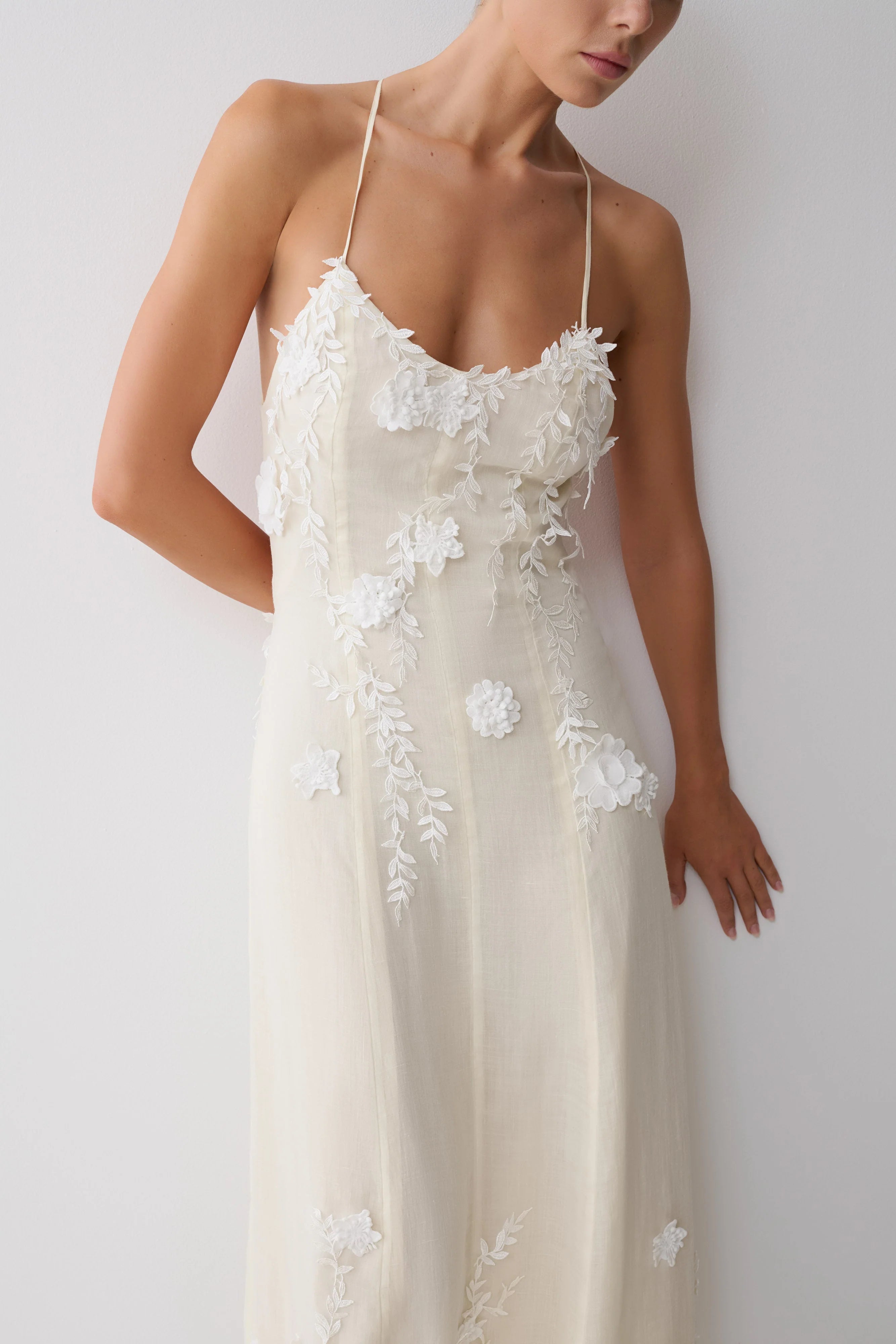 Odette Floral Lace Midi Dress - Buttermilk